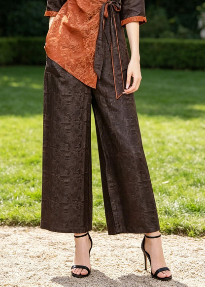 Orange Asymmetrical Patchwork Jacquard Two Piece Suit Set Half Sleeve