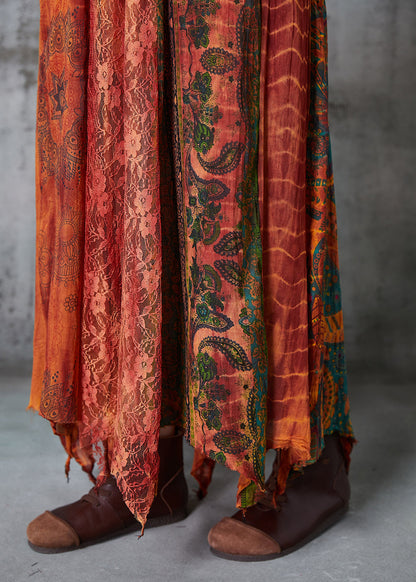 Orange Asymmetrical Print Cotton Holiday Dress Summer