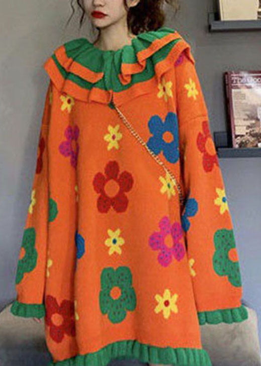 Orange Peter Pan Collar Knit Sweaters Winter