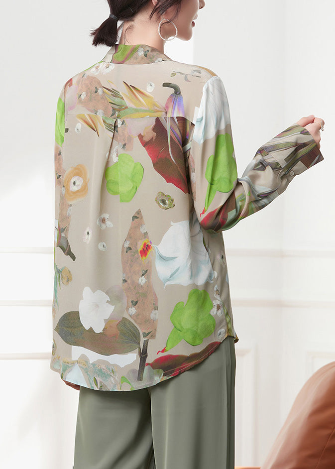 Peter Pan Collar Print Button Silk Shirts Spring