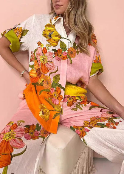 Peter Pan Collar Print Cotton Two Pieces Set Summer