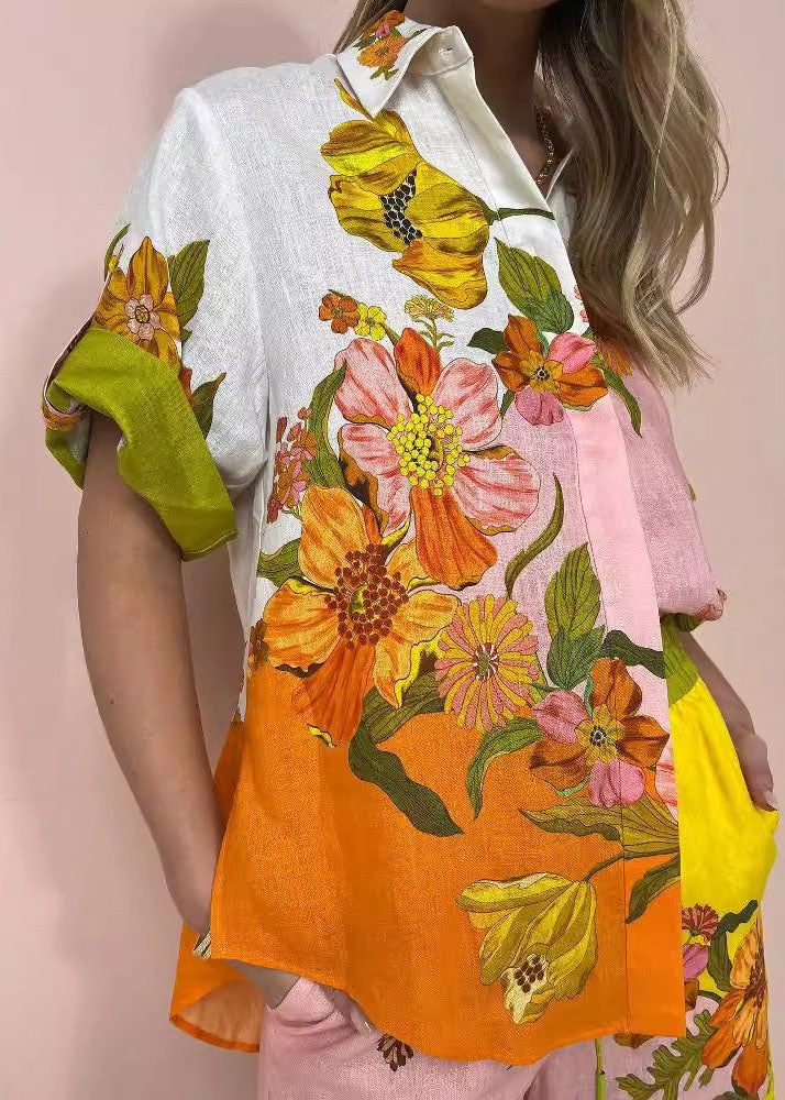 Peter Pan Collar Print Cotton Two Pieces Set Summer