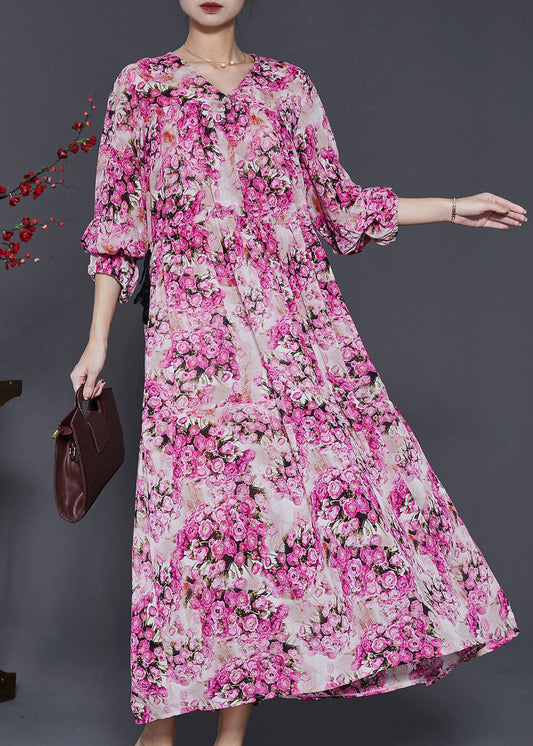 Pink Cinched Print Chiffon Robe Dresses Spring