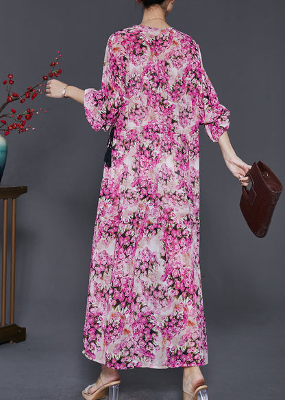 Pink Cinched Print Chiffon Robe Dresses Spring