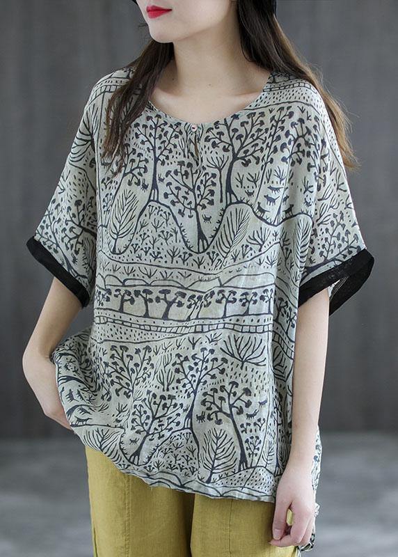 Pink Print Patchwork Summer Linen Shirt Half Sleeve