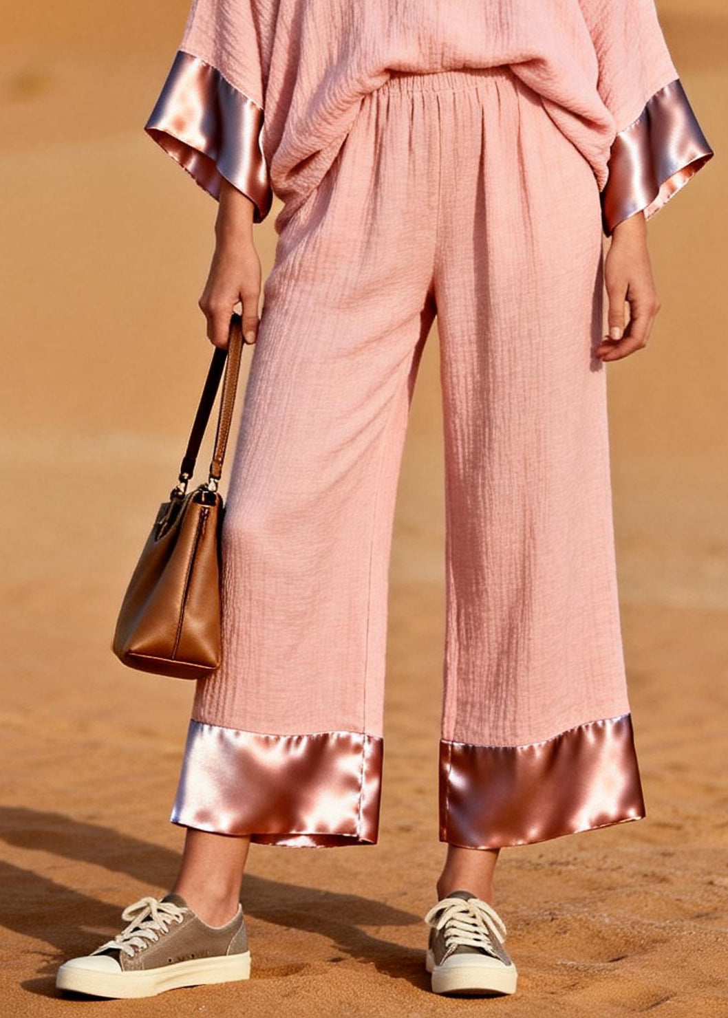 Pink V Neck Patchwork Cotton Two Piece Set Clothing Spring