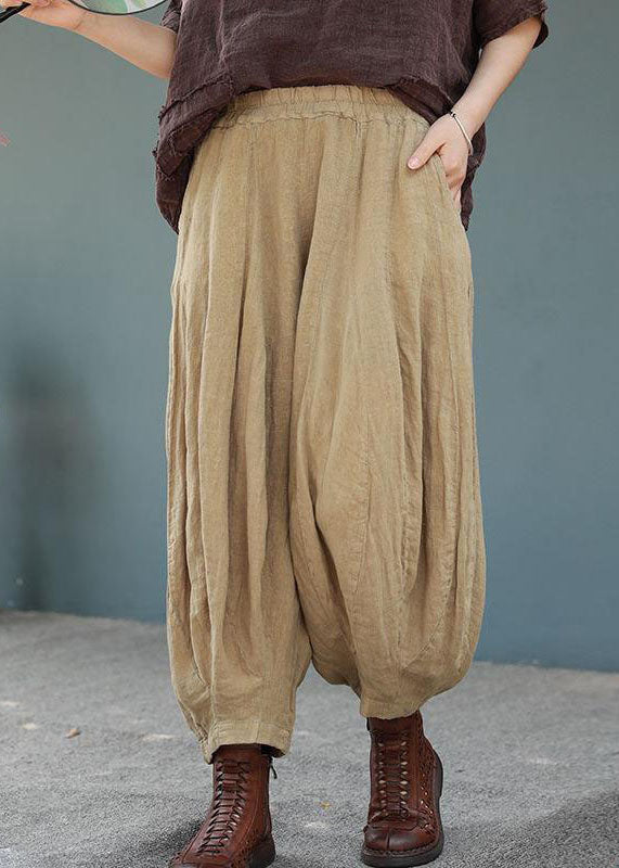 Purple Elastic Waist Pockets Patchwork Cotton Lantern Pants Summer
