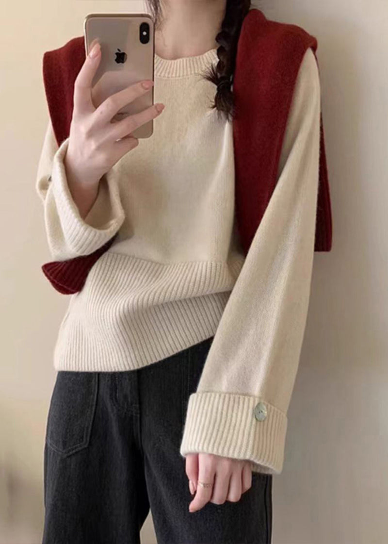 Purple O-neck Cozy Cotton Knit Sweater Top Fall