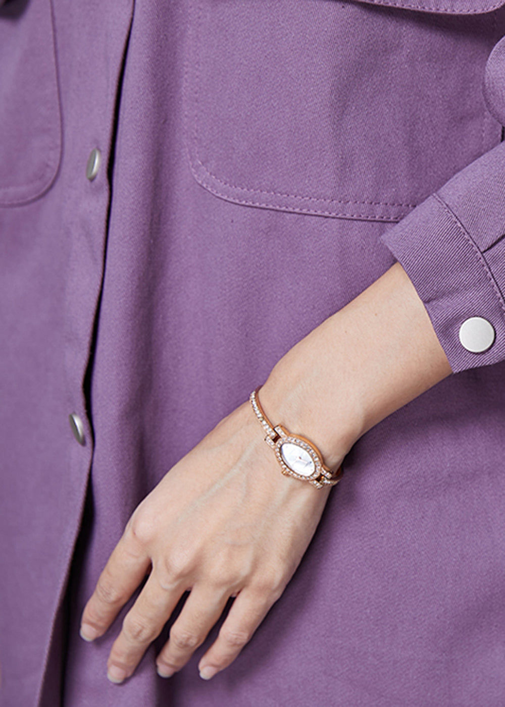 Purple Oversized Pockets Cotton Blouses Spring