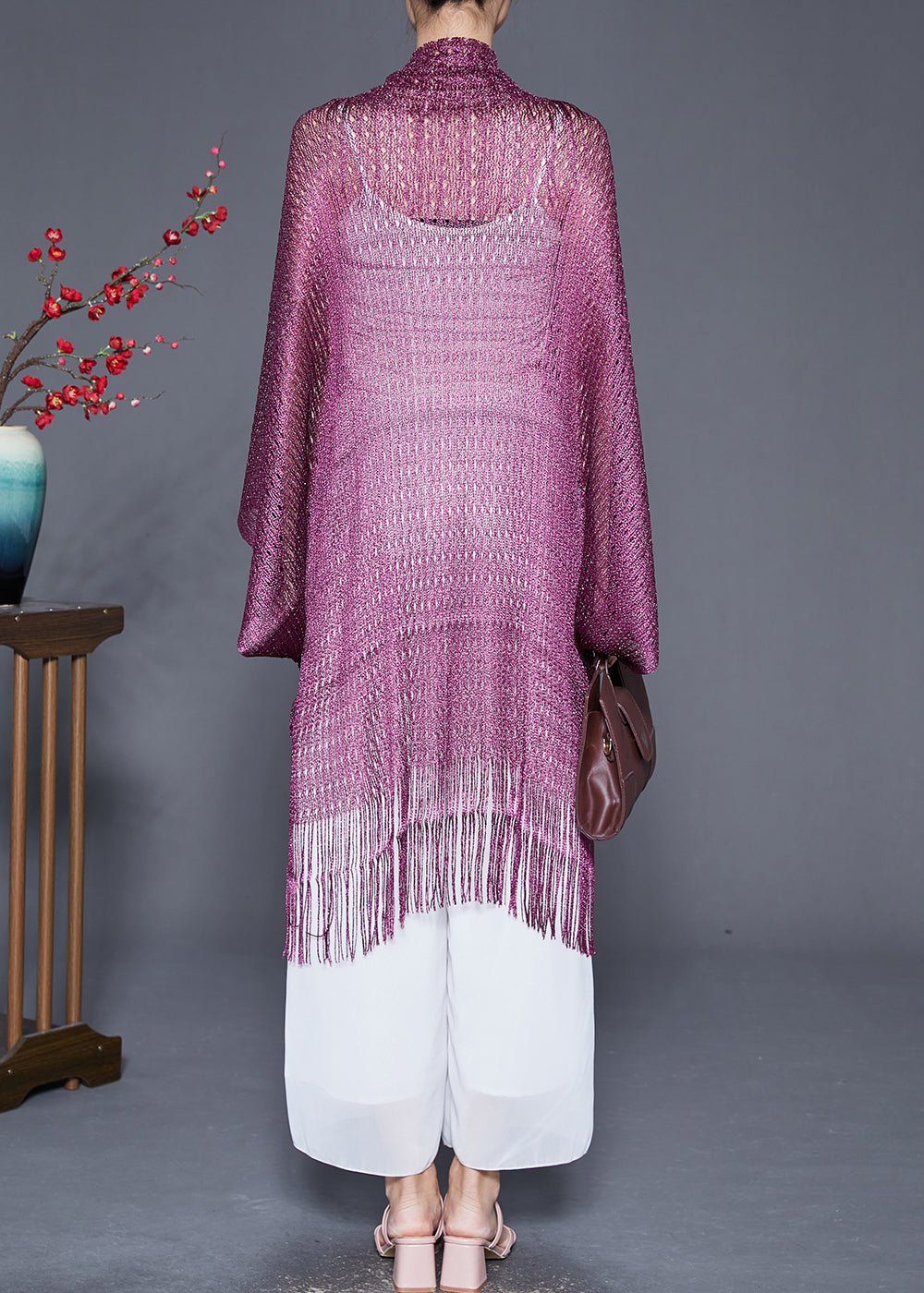 Purple Tasseled Oversized Knit Cardigan Fall