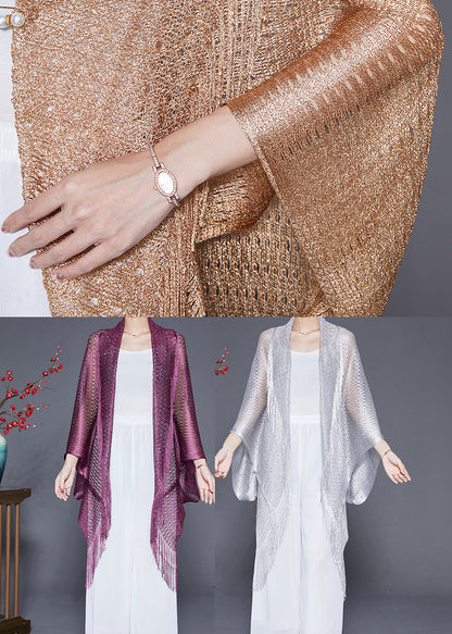 Purple Tasseled Oversized Knit Cardigan Fall