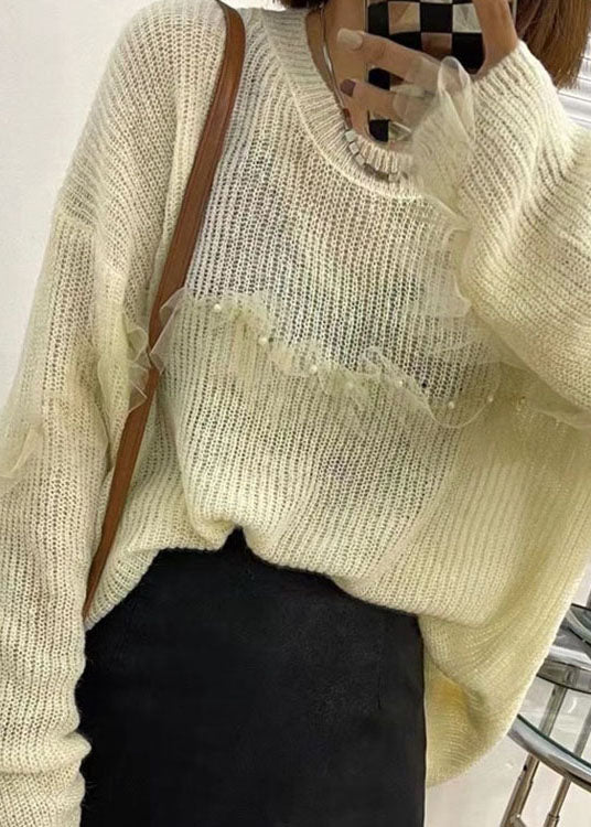 Purple Tulle Patchwork Nail Bead Fall Knit Sweaters