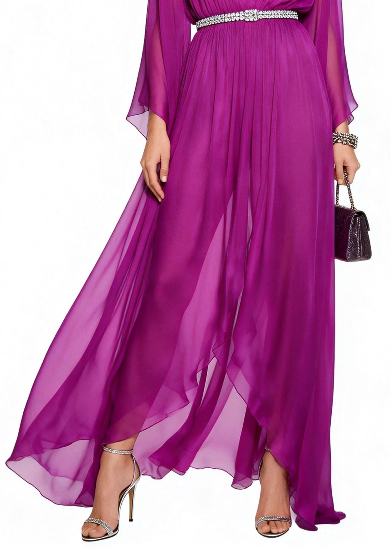 Purple V Neck Draping Chiffon Vacation Dresses Summer