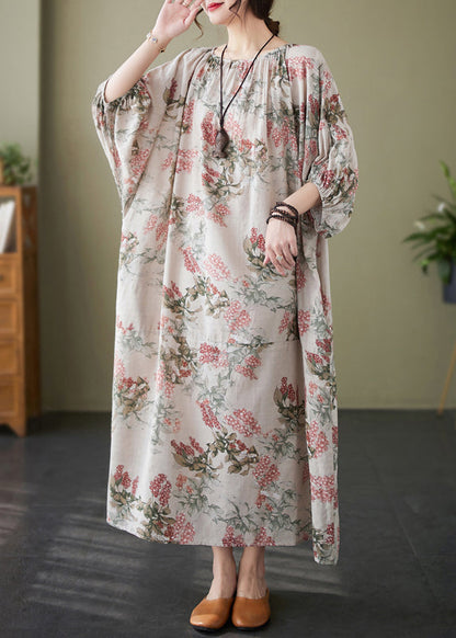 Red O-neck Print Wrinkled Vacation Dresses Half Sleeve