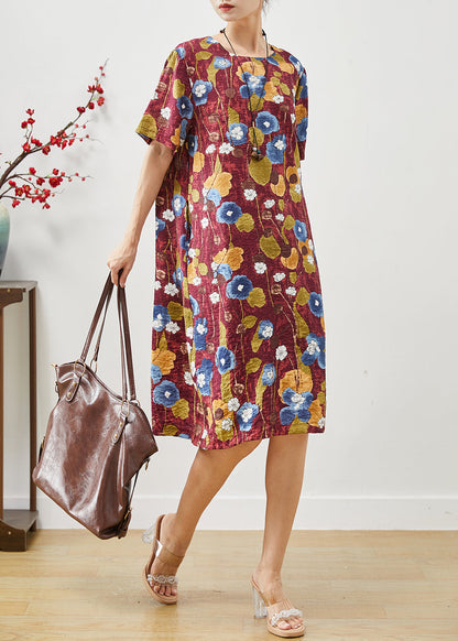 Red Oversized Morning Glory Print Cotton Dresses Summer