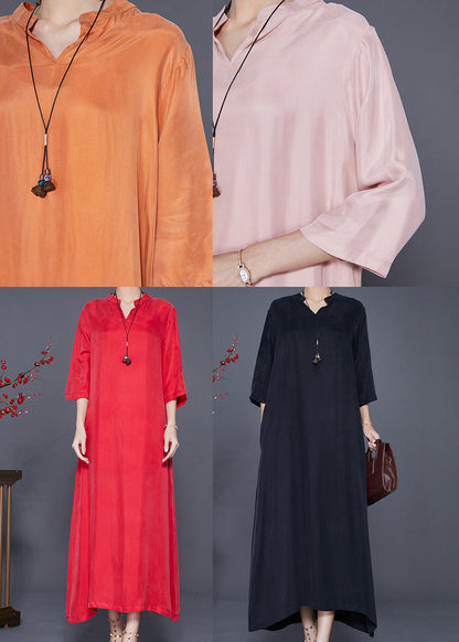 Red Oversized Side Open Silk Dresses Bracelet Sleeve