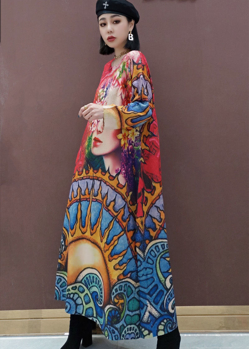 Red Print Knit Dress Spring