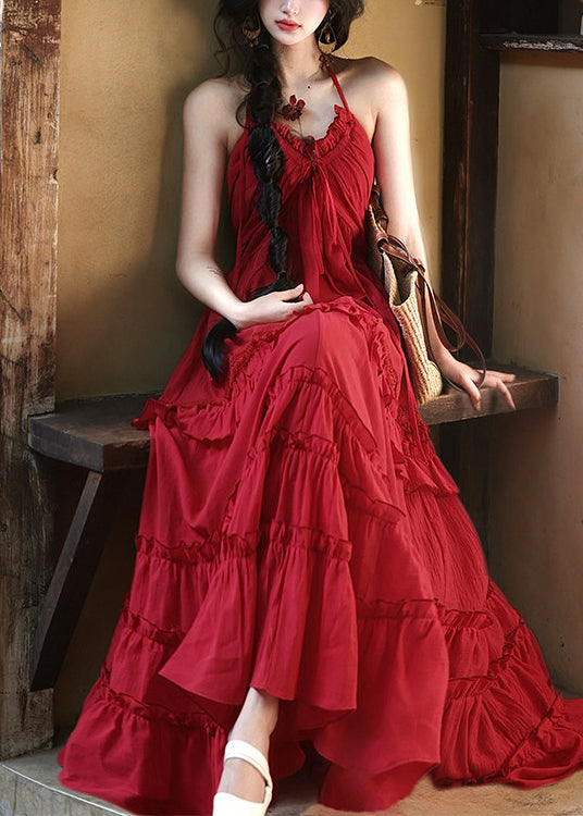 Red Ruffled Exra Large Hem Cotton Cami Dresses Summer