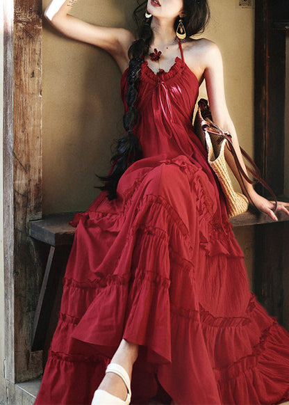 Red Ruffled Exra Large Hem Cotton Cami Dresses Summer