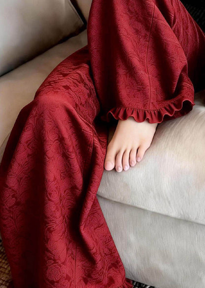 Red Ruffled Patchwork Wide Leg Pants