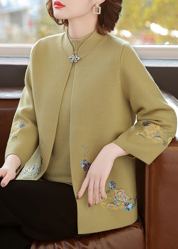 Red Stand Collar Cotton Knit Cardigans and Sweater Two Piece Set Spring