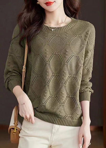 Rose O-neck Hollow Out Cotton Knitted Sweaters Spring