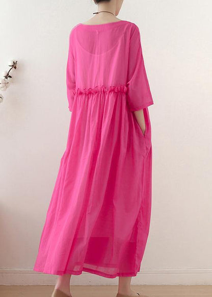 Rose O-neck Ruffled Long Dress Summer Chiffon Dress