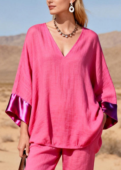 Rose Oversized Patchwork Silk Cotton Two Pieces Set Spring