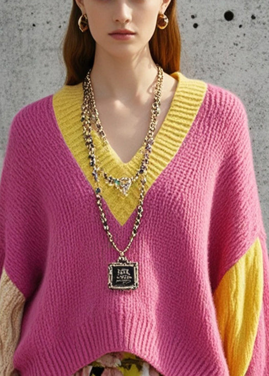 Rose Oversized Patchwork Warm Knit Sweaters Fall