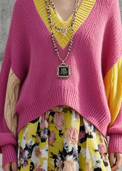 Rose Oversized Patchwork Warm Knit Sweaters Fall