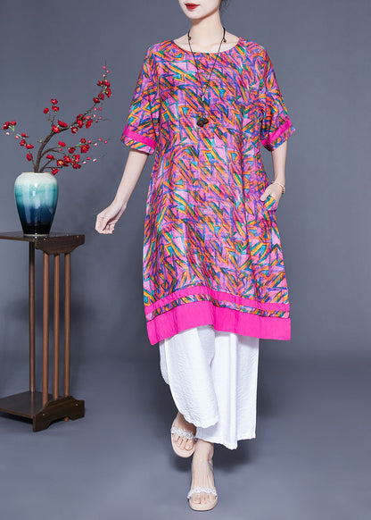 Rose Oversized Print Linen Silk Robe Dresses Summer