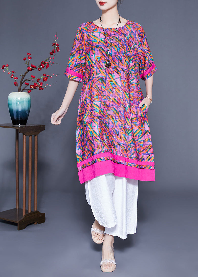 Rose Oversized Print Linen Silk Robe Dresses Summer