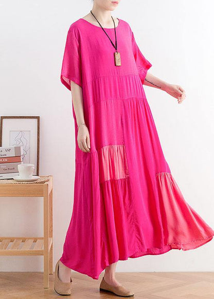 Rose Patchwork O-neck Long Cotton Dress