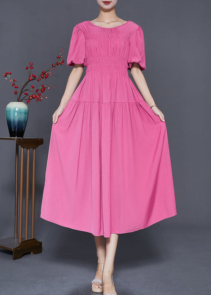 Rose Slim Fit Wrinkled Cotton Holiday Dress Summer