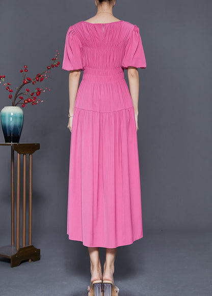 Rose Slim Fit Wrinkled Cotton Holiday Dress Summer