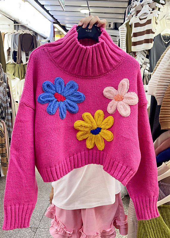 Rose Turtleneck Cotton Knit Sweaters Fall