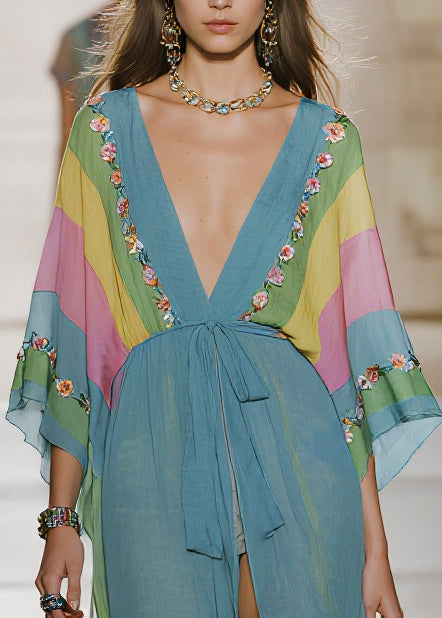 Sea Blue Oversized Print Chiffon Cardigan Summer