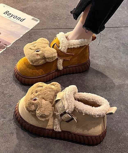 Splicing Boots Yellow Suede Fuzzy Wool Lined