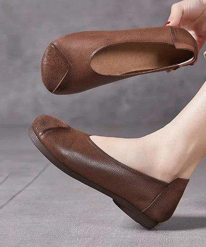 Splicing Flat Feet Shoes Brown Faux Leather