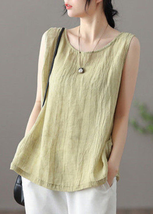 Versatile Green O Neck Linen Tanks Sleeveless