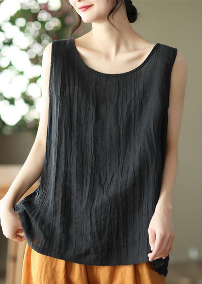 Versatile Green O Neck Linen Tanks Sleeveless