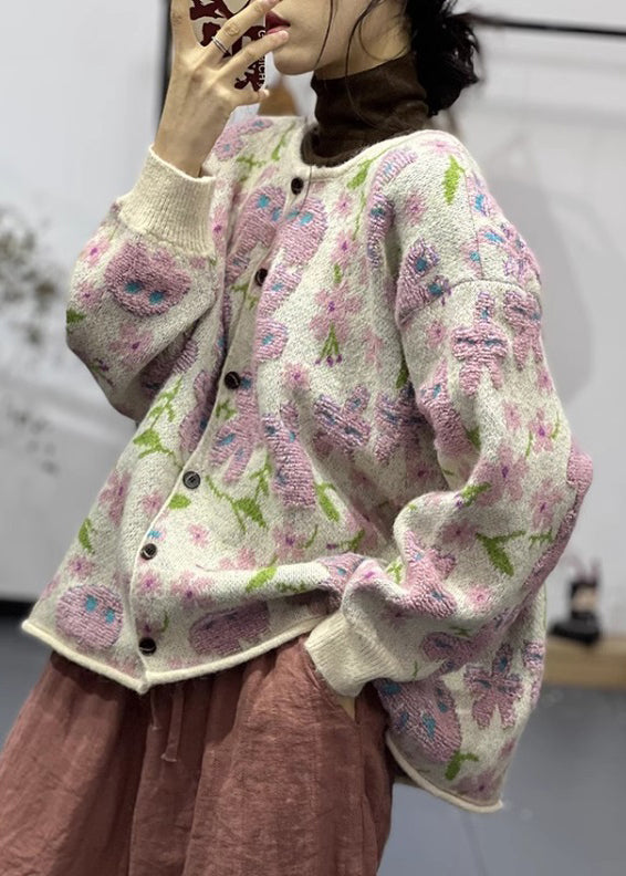 Versatile Jacquard Button Thick Knit Sweater Autumn