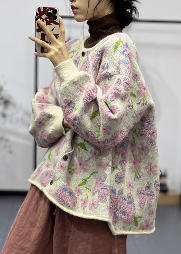 Versatile Jacquard Button Thick Knit Sweater Autumn