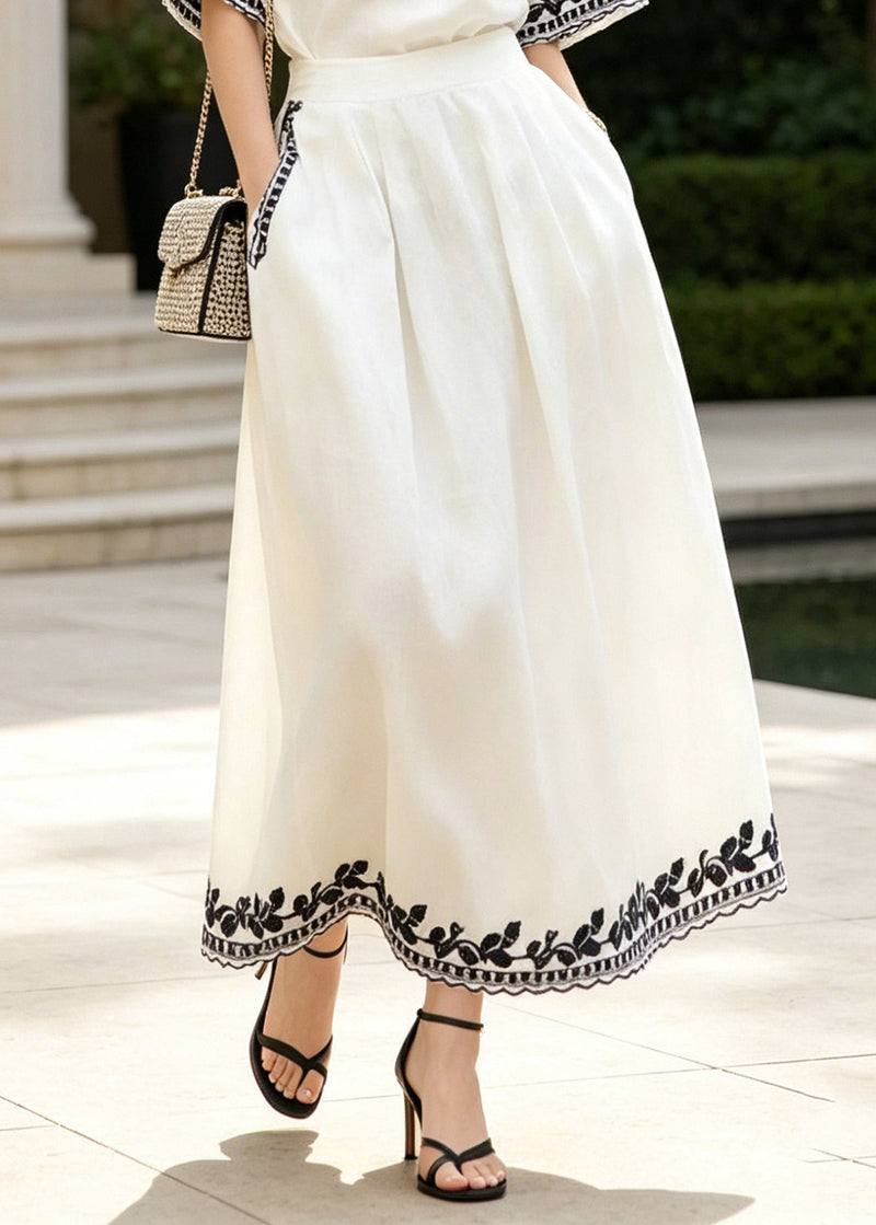 White Embroidered Linen Two Piece Set Summer