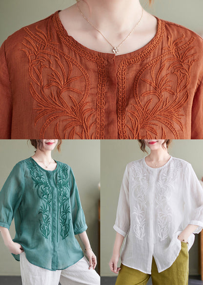 White Embroideried Oversized Linen Shirt Summer
