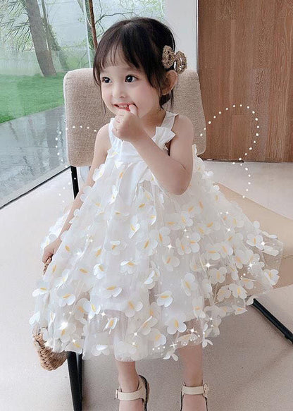 White Decorated Patchwork Tulle Baby Dress Summer