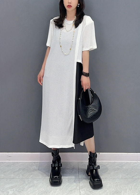 White O Neck Patchwork Hollow Out Cotton Dresses Summer