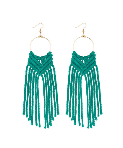 White Overgild Hand Knitting Cotton Thread Tassel Drop Earrings
