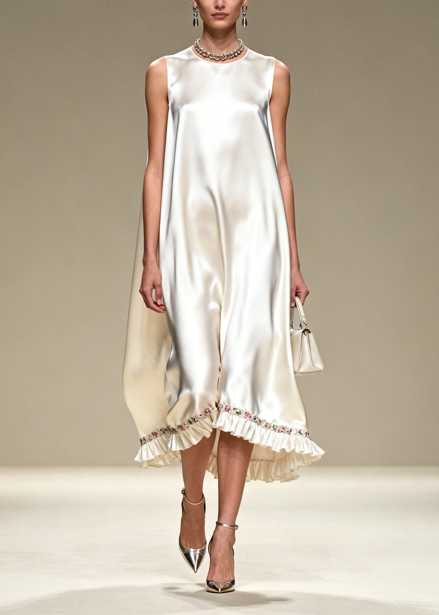 White Oversized Draping Silk Dress Sleeveless