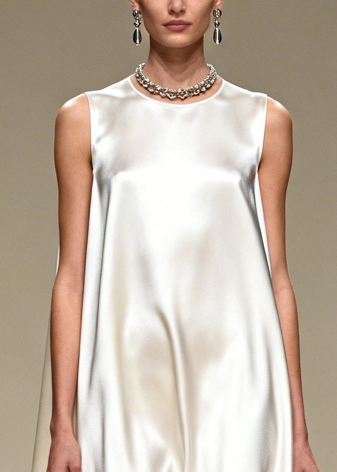 White Oversized Draping Silk Dress Sleeveless